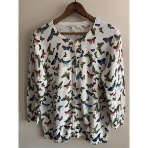 Talbots Novelty Print Cardigan Sweater Multi Color Butterfly Trendy Chic Small